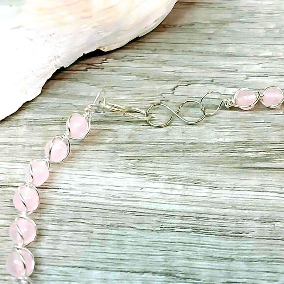 Rose Quartz Gemstone Beaded Choker Necklace, Crystal Choker - Picture 5 of 5